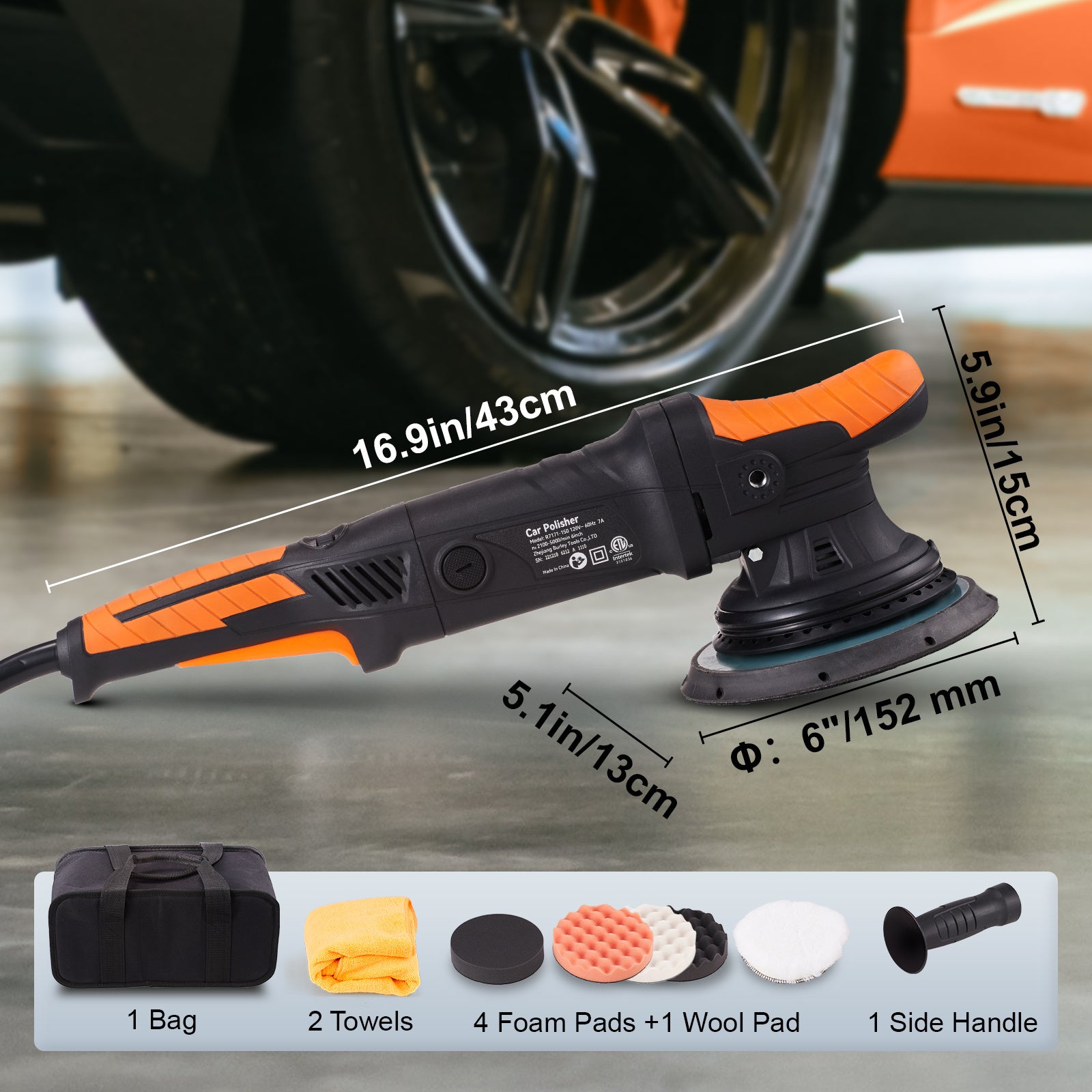 VEVOR Buffer Polisher, 6-Inch Random Orbital Polisher For Car Detailing, 6 Variable Speed ​​1900-4600RPM Dual Action Polisher Waxer Kit, With Detachable Handle For Car, Boat, Polishing, Waxing 